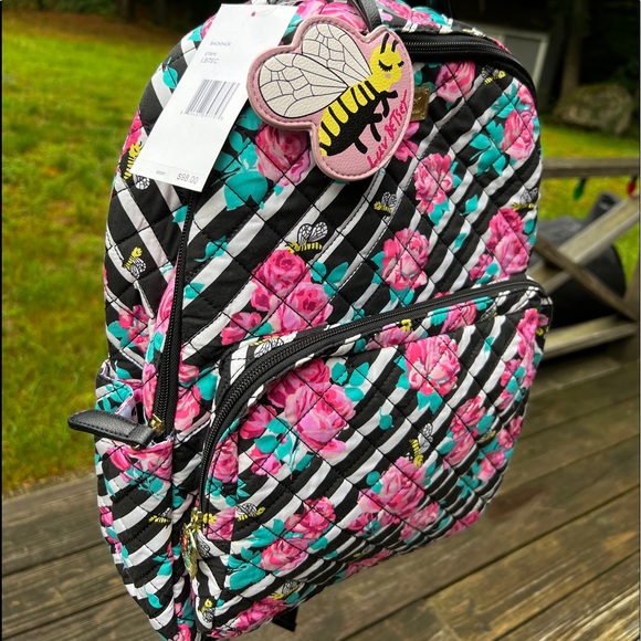 Betsey Johnson Quilted Roses Bees Backpack - Picture 8 of 11
